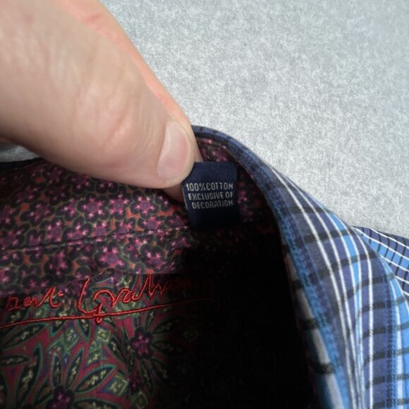Robert Graham Shirt Mens Large L Blue 3D Texture Flip Cuff Collar Long Sleeve - Picture 10 of 13
